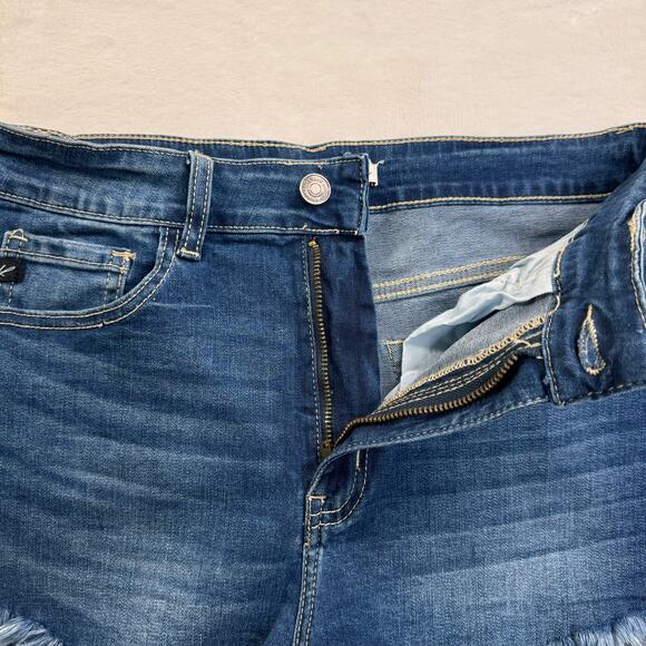 Kancan Cutoff Fringe Hem Jean Shorts Blue Stretchy Beach Vacay Boho Size 28 - Picture 3 of 7